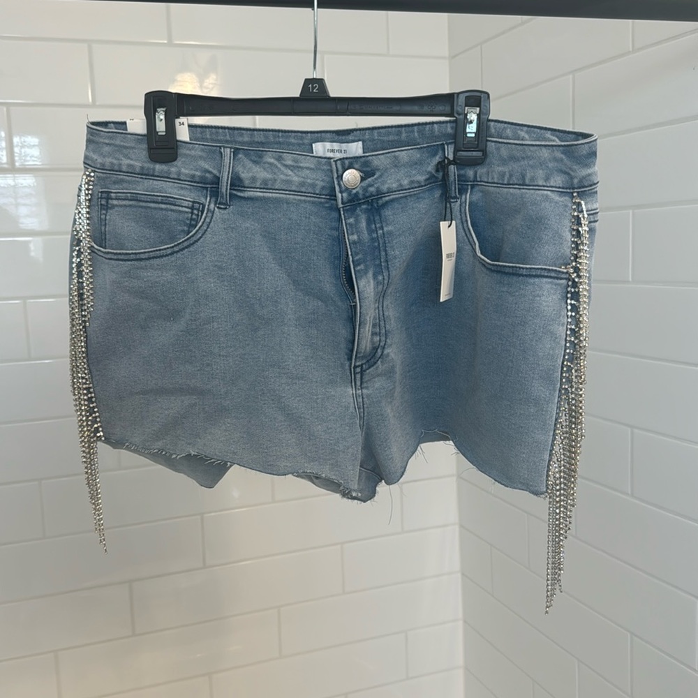 Rhinestone Fringe Jean Shorts
